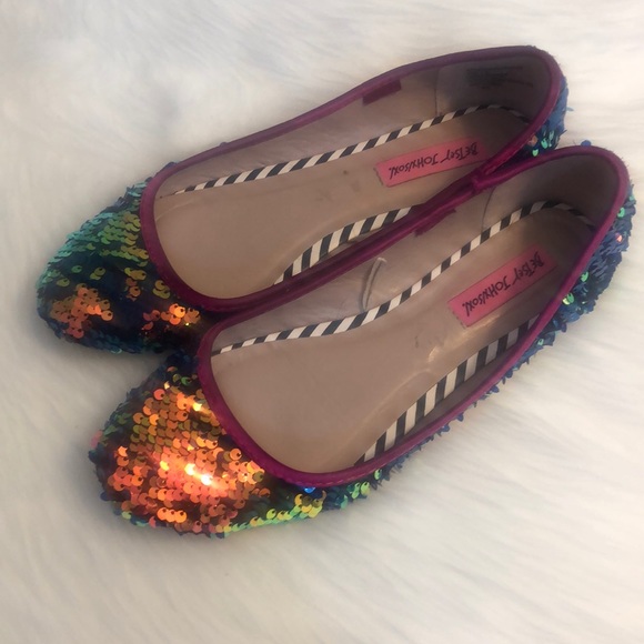 Betsey Johnson Shoes - Betsey Johnson Lemon Sequins Mermaid Flats 8.5